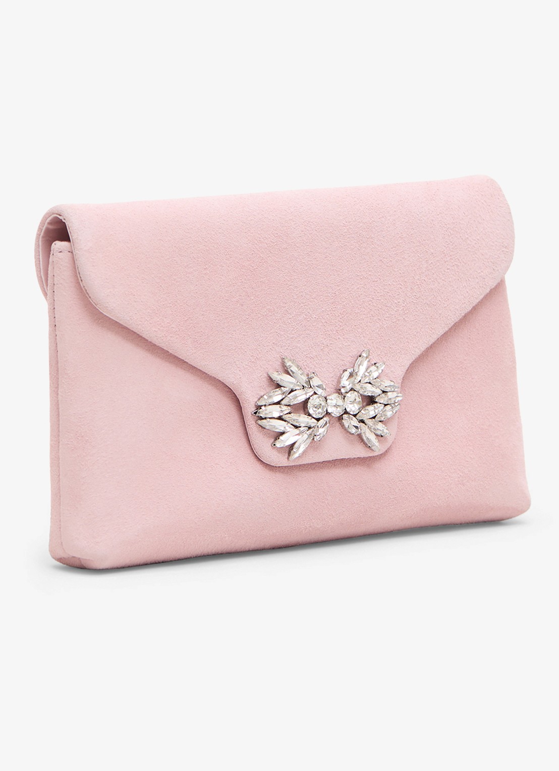 Phase Eight Sparkle clutch van suède met strass - voorkant 3 oudroze