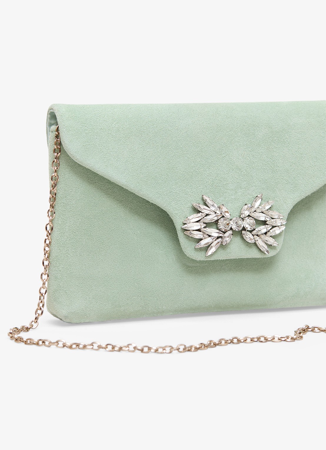Phase Eight Sparkle clutch van suède met strass - detail 4 lindegroen
