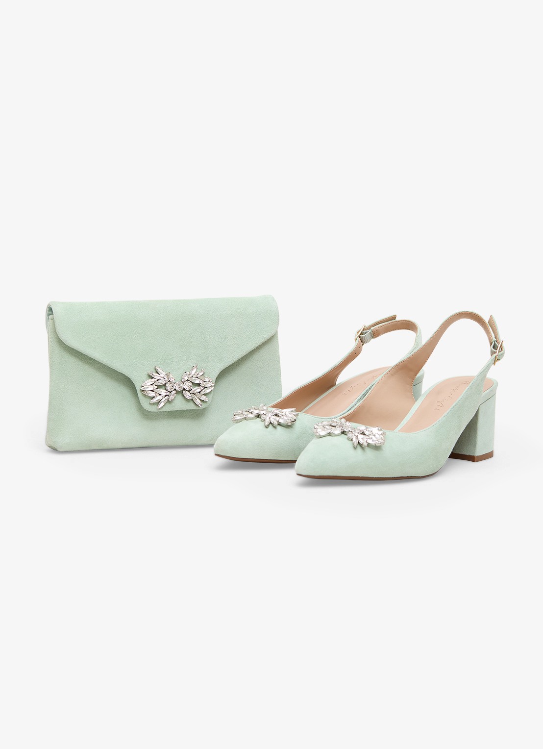 Phase Eight Sparkle clutch van suède met strass - detail 8 lindegroen