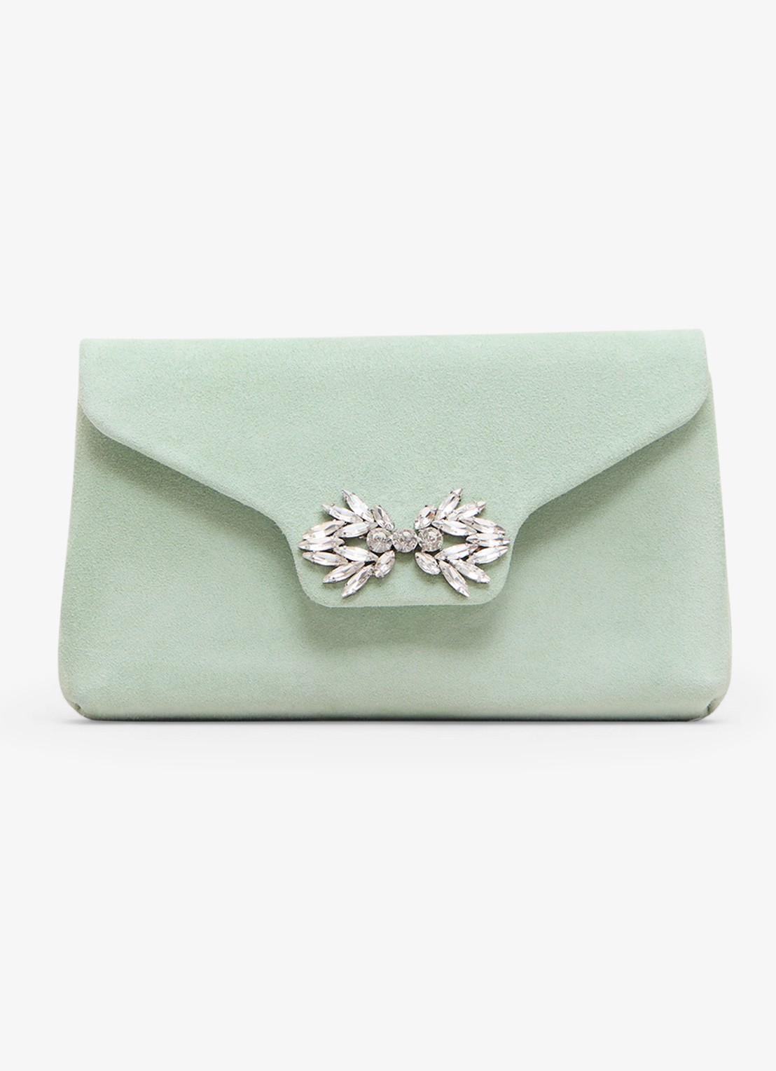 Phase Eight Sparkle clutch van suède met strass - voorkant lindegroen