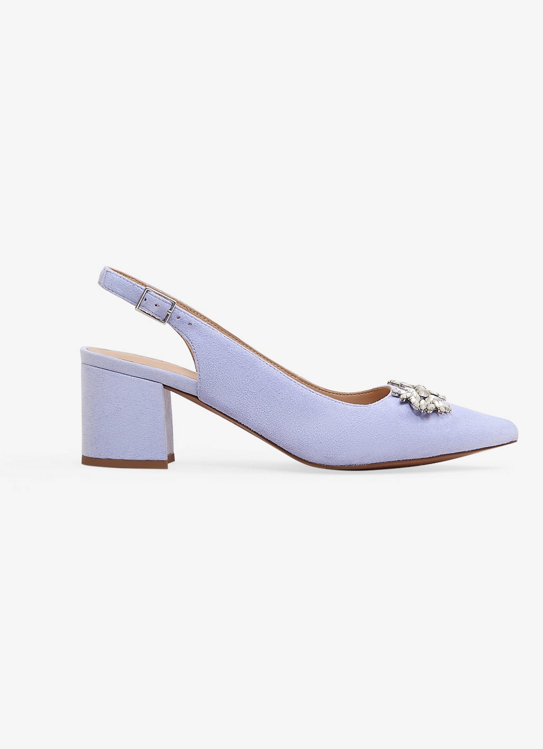 Phase Eight Sparkle pump van suède met applicatie - voorkant lichtblauw