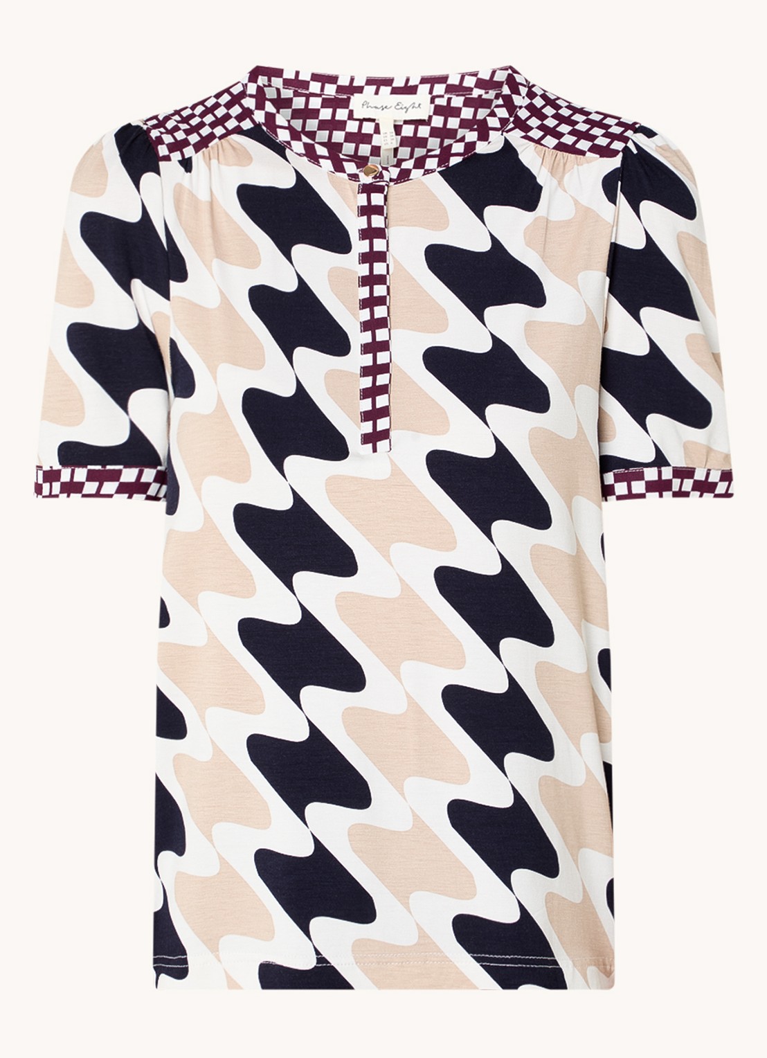 Phase Eight Suki top van jersey met print - voorkant 4 beige