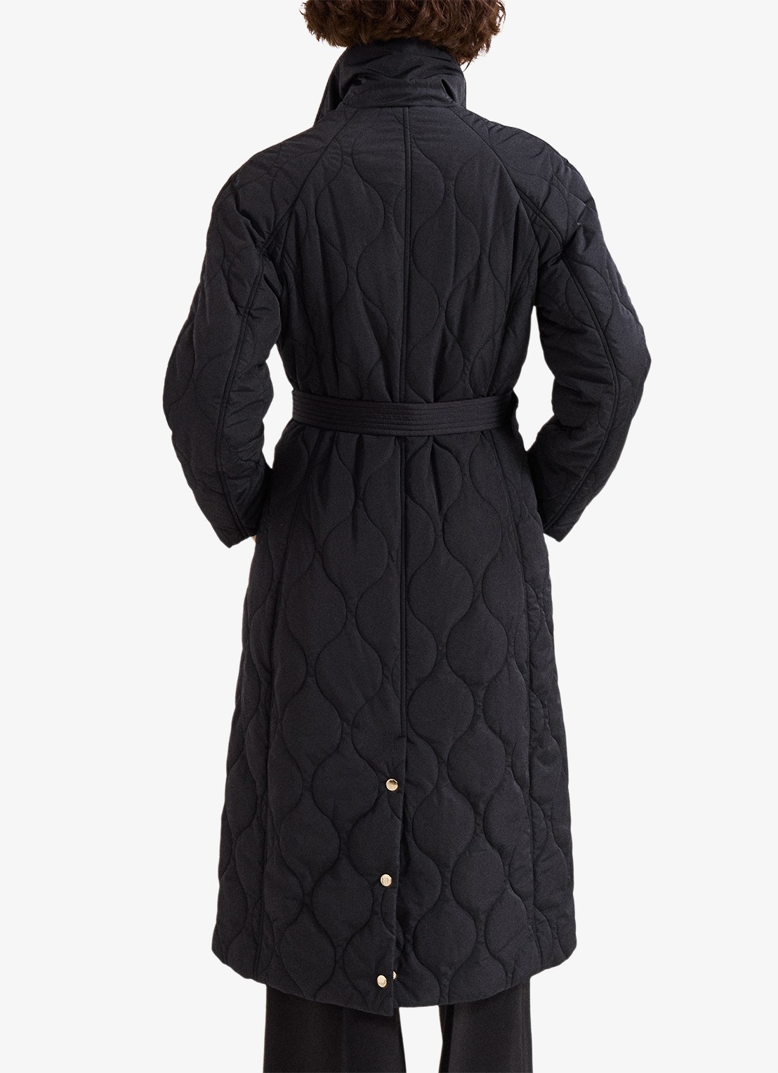 Phase Eight Sukie puffer jas met strikceintuur - achterkant zwart