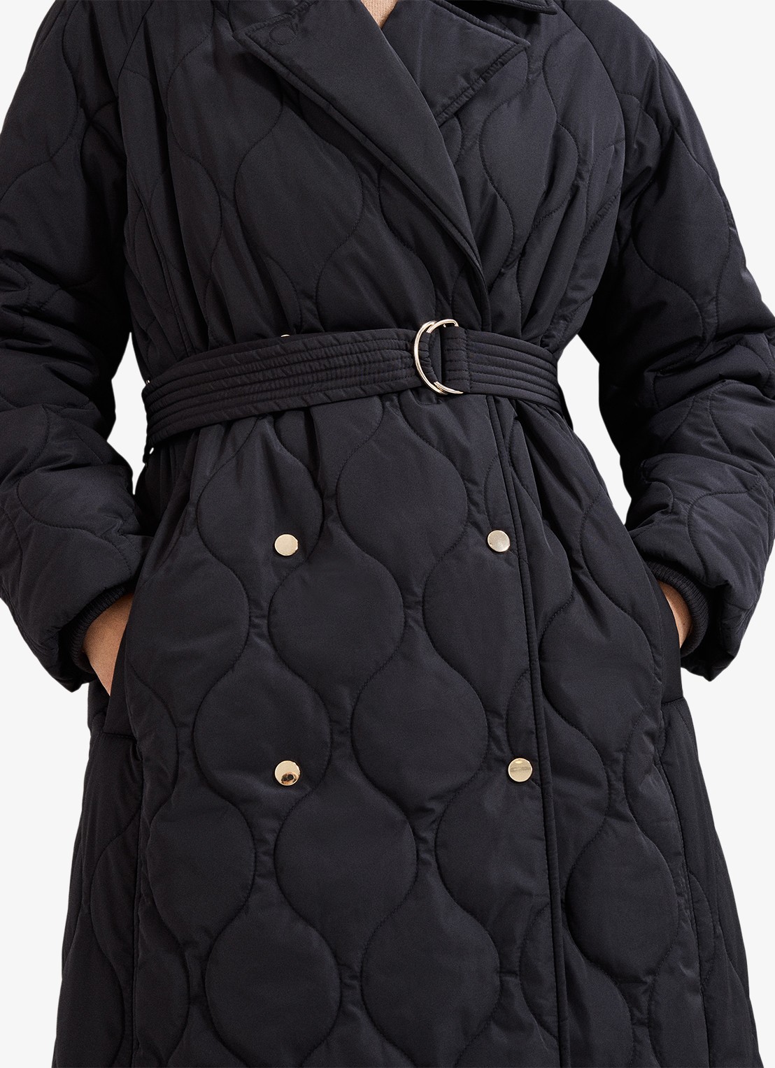 Phase Eight Sukie puffer jas met strikceintuur - detail 3 zwart