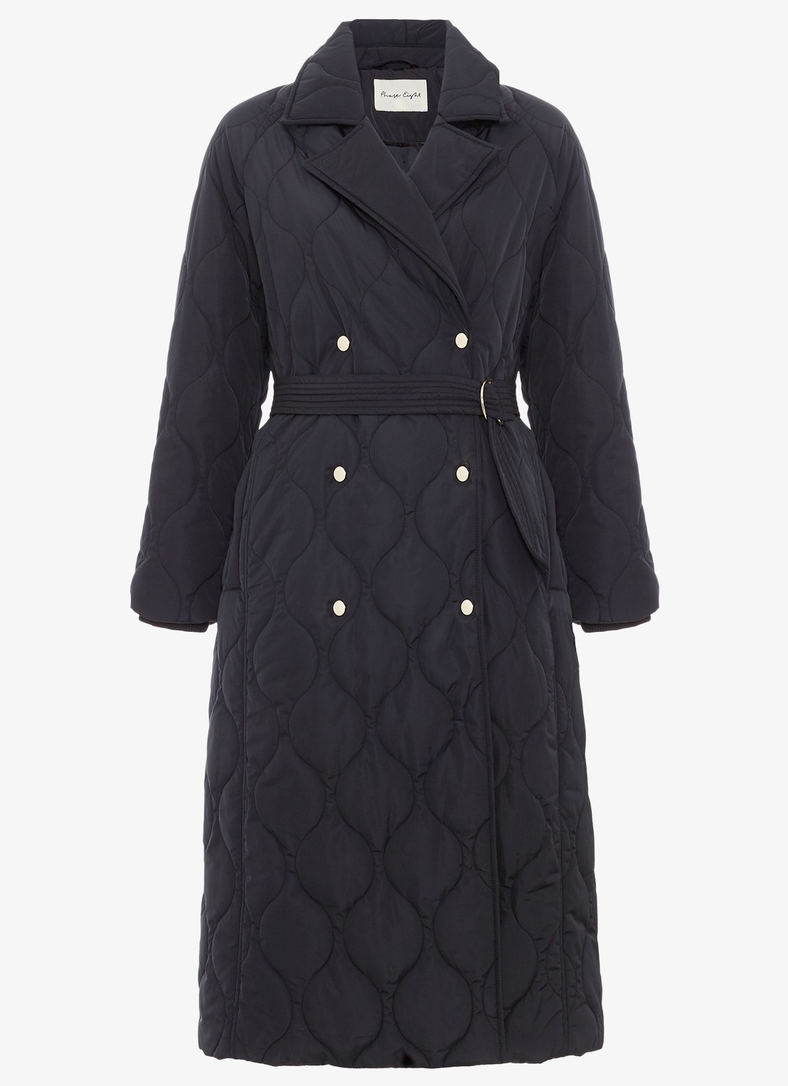 Phase Eight Sukie puffer jas met strikceintuur - voorkant 7 zwart