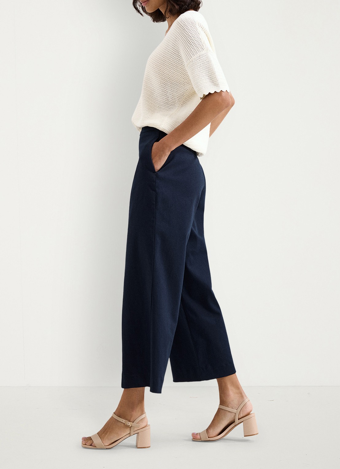 Phase Eight Sylvie high waist wide fit cropped broek - detail 3 donkerblauw