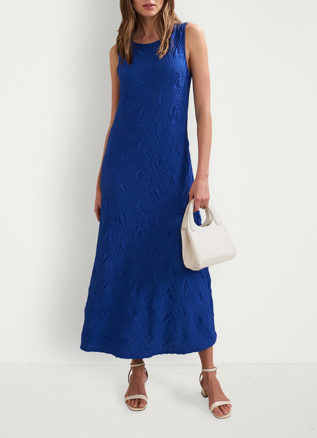Phase Eight Talia midi jurk met structuur - voorkant 7 donkerblauw