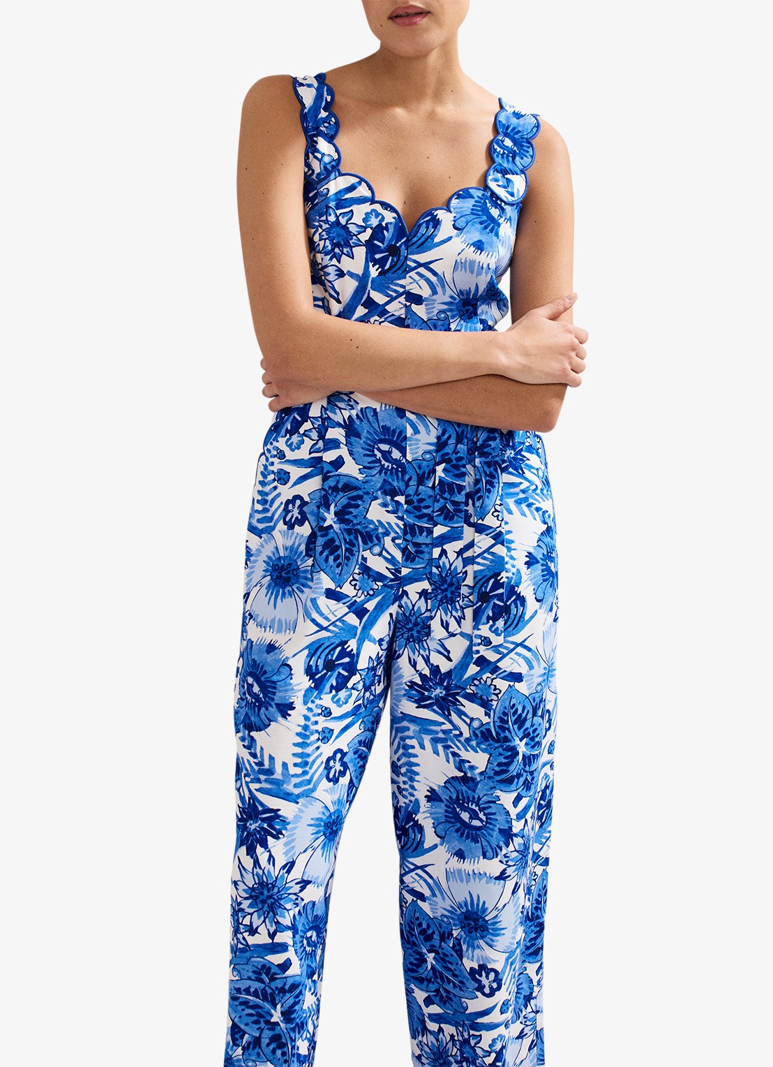 Phase Eight Tamzin wide fit cropped jumpsuit met bloemenprint en steekzakken - detail 4 blauw