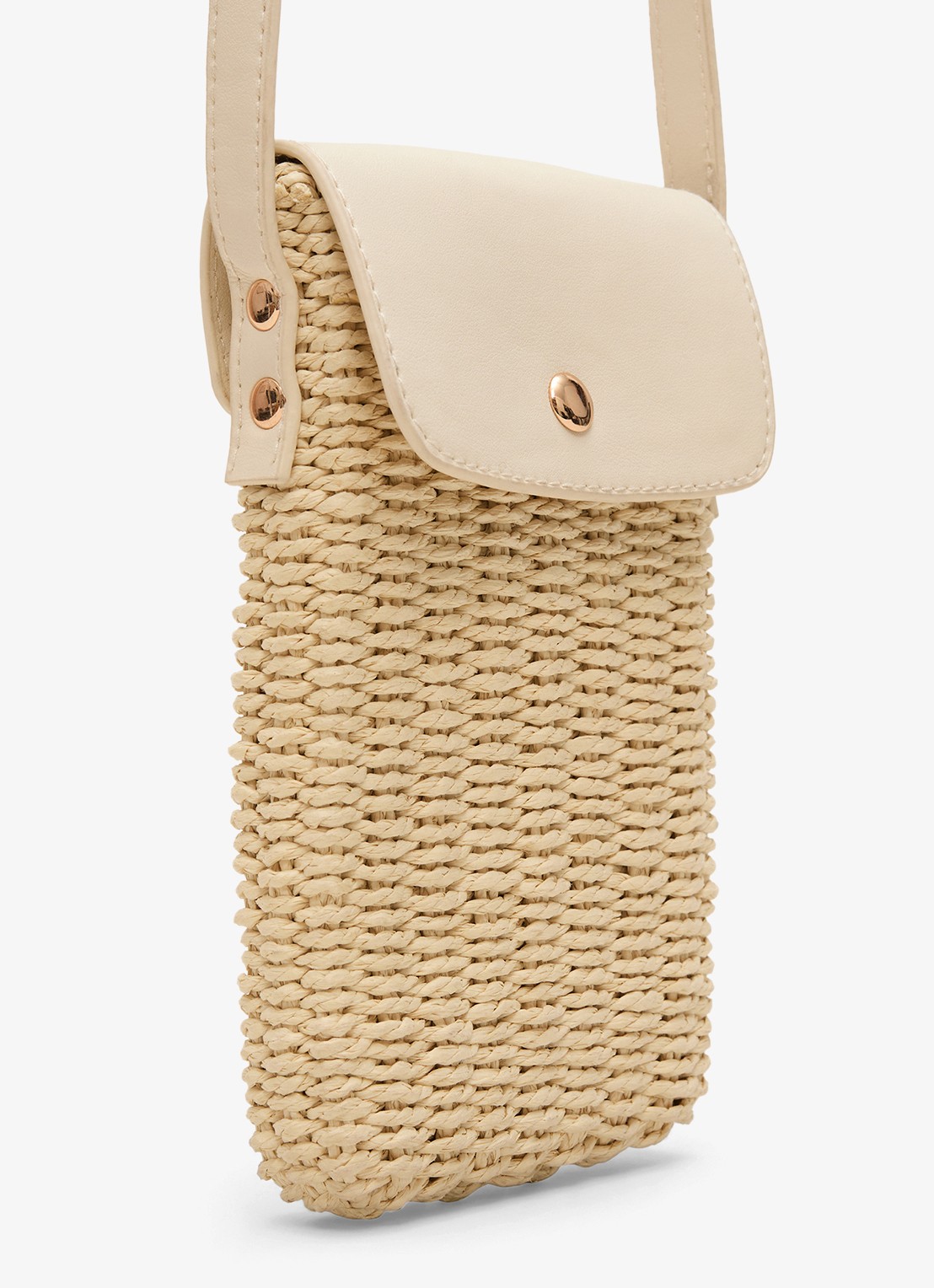 Phase Eight Telefoonhoesje van raffia met schouderriem - detail 3 khaki
