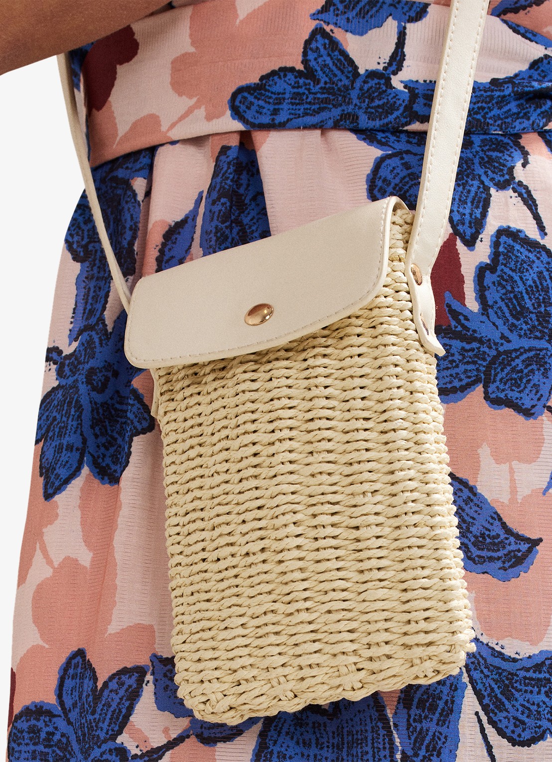 Phase Eight Telefoonhoesje van raffia met schouderriem - detail 7 khaki