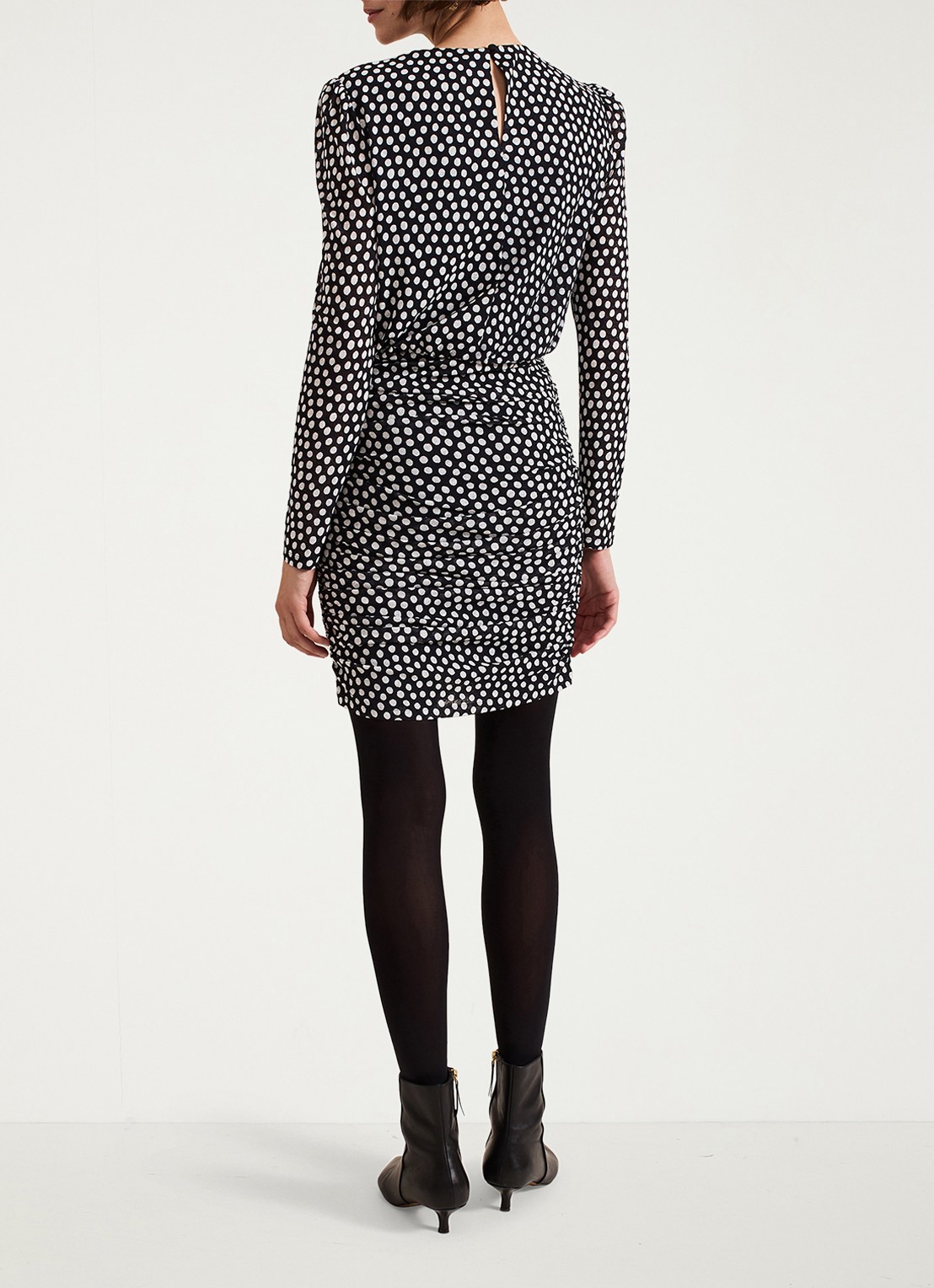Phase Eight Teodroa mini jurk met stippenprint en ruches - achterkant zwart