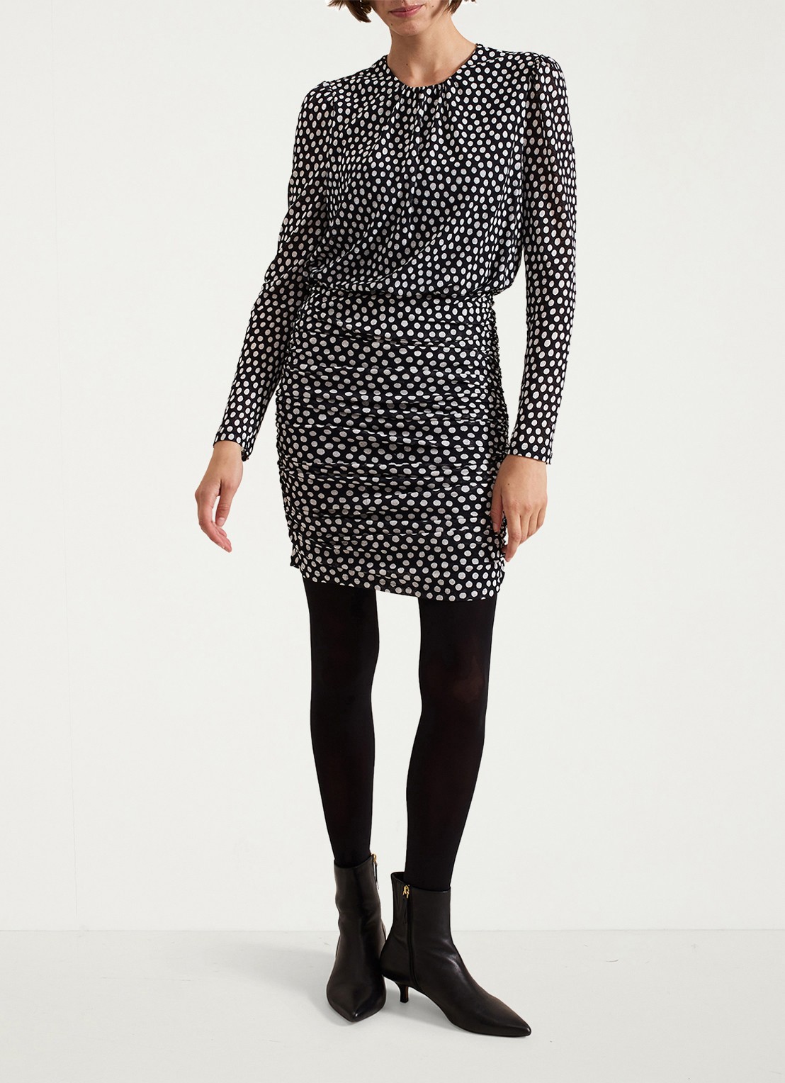 Phase Eight Teodroa mini jurk met stippenprint en ruches - detail 2 zwart