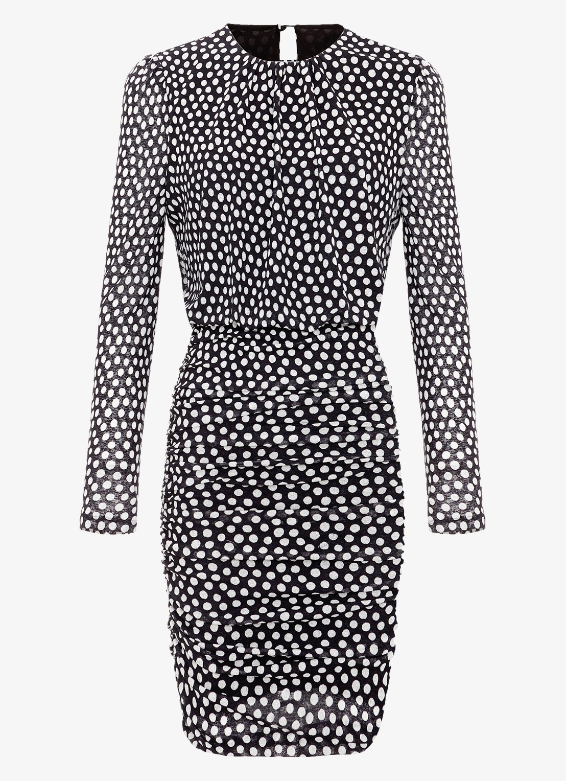 Phase Eight Teodroa mini jurk met stippenprint en ruches - voorkant 5 zwart