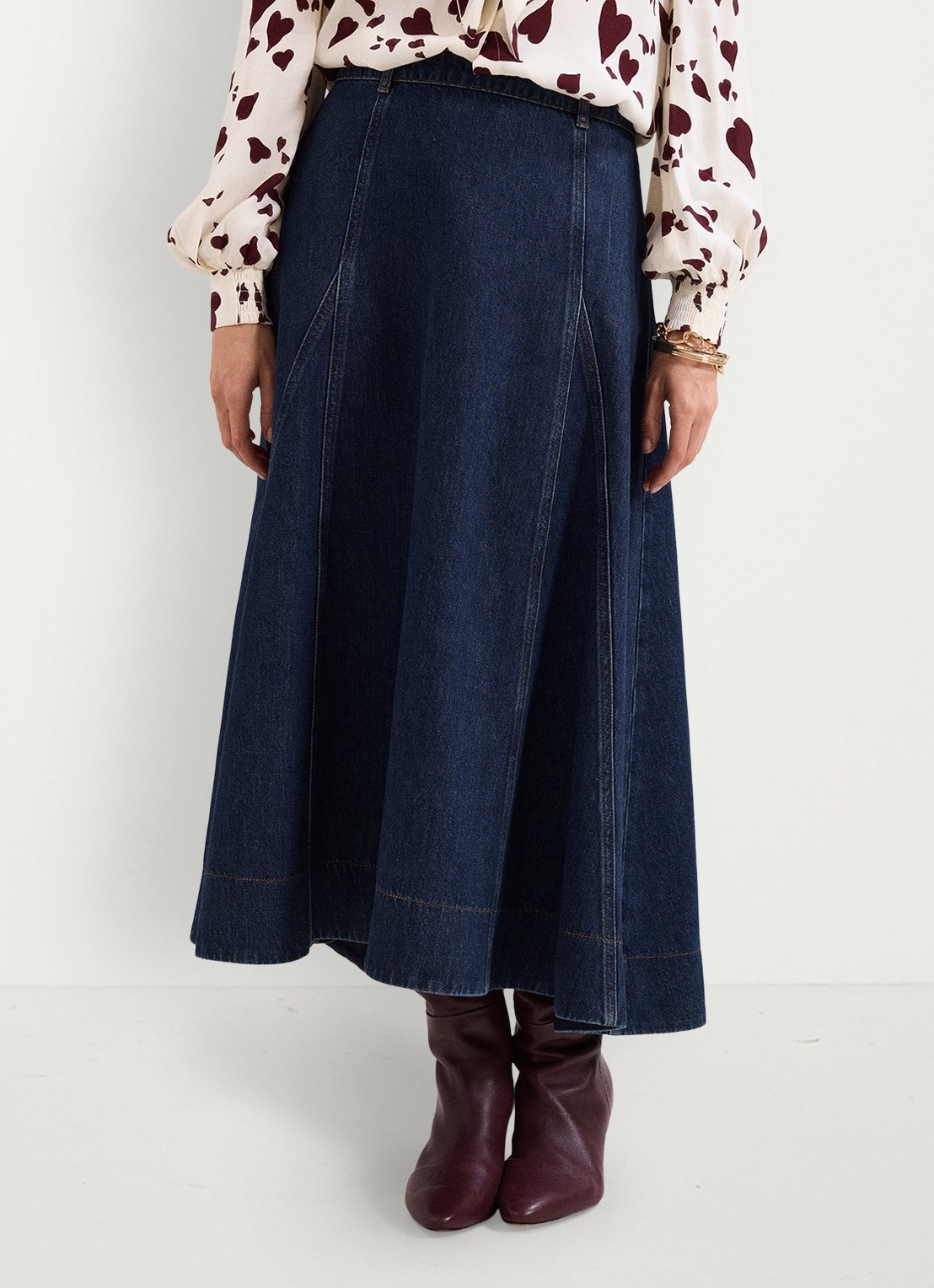 Phase Eight Thea midi rok van denim - detail denim