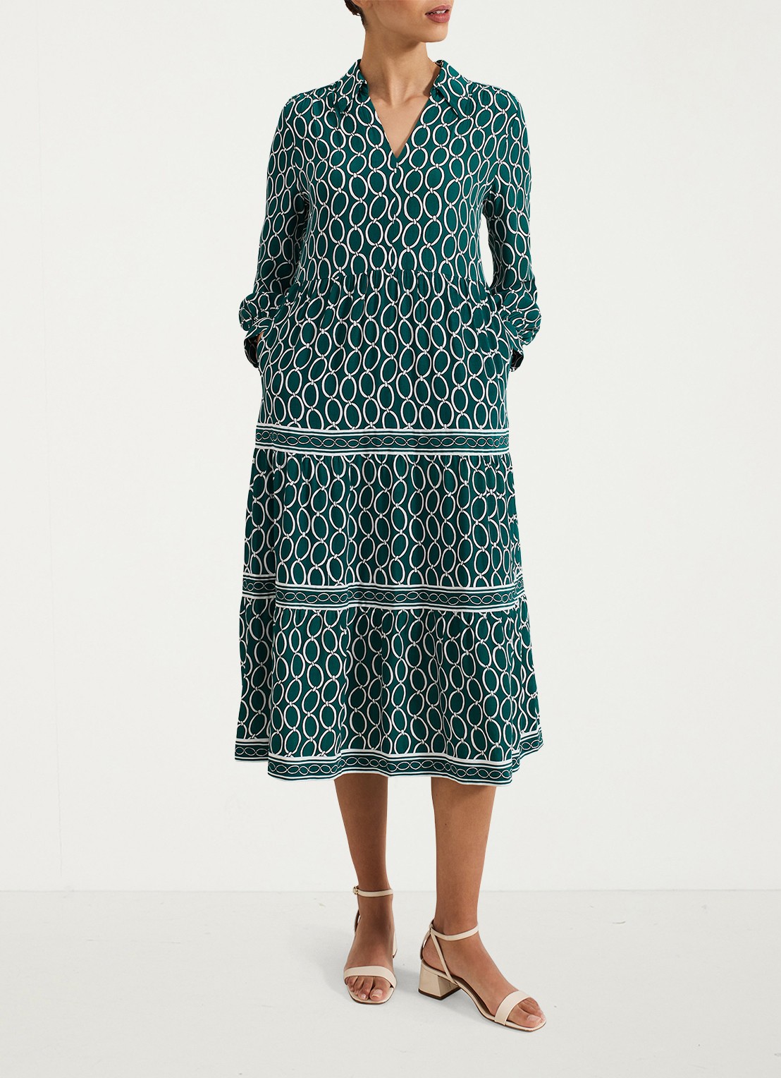 Phase Eight Tiered midi tuniekjurk met steekzakken - voorkant 3 groen