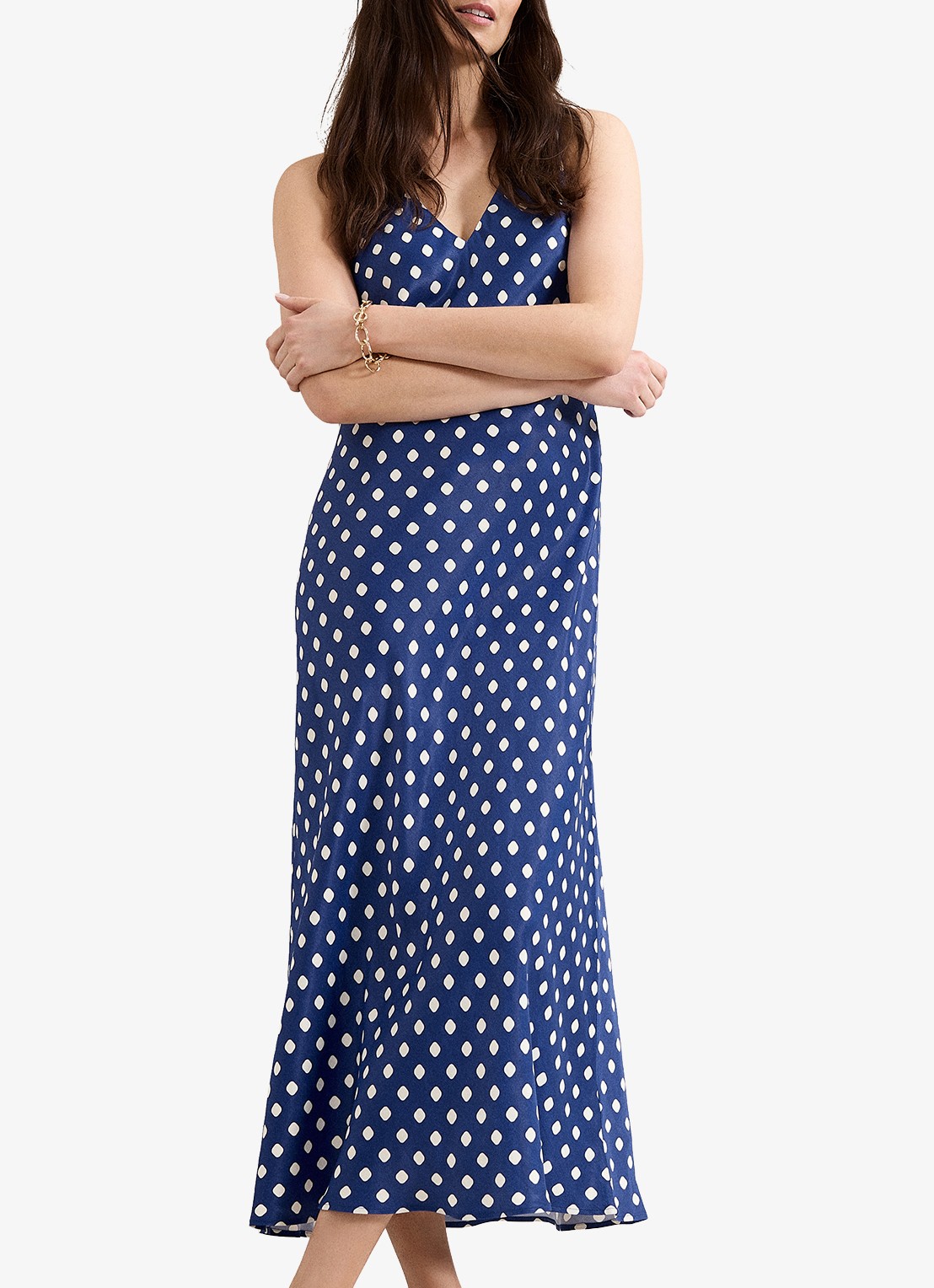 Phase Eight Tina midi jurk met stippenprint - detail 2 donkerblauw
