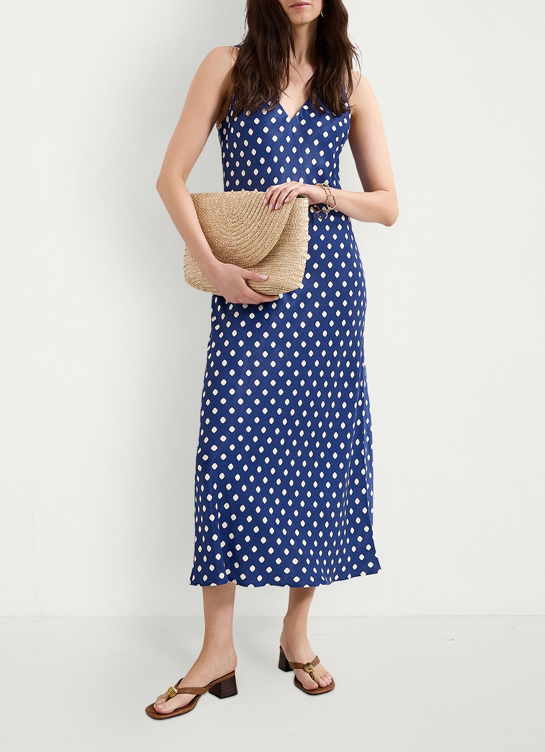 Phase Eight Tina midi jurk met stippenprint - voorkant 7 donkerblauw