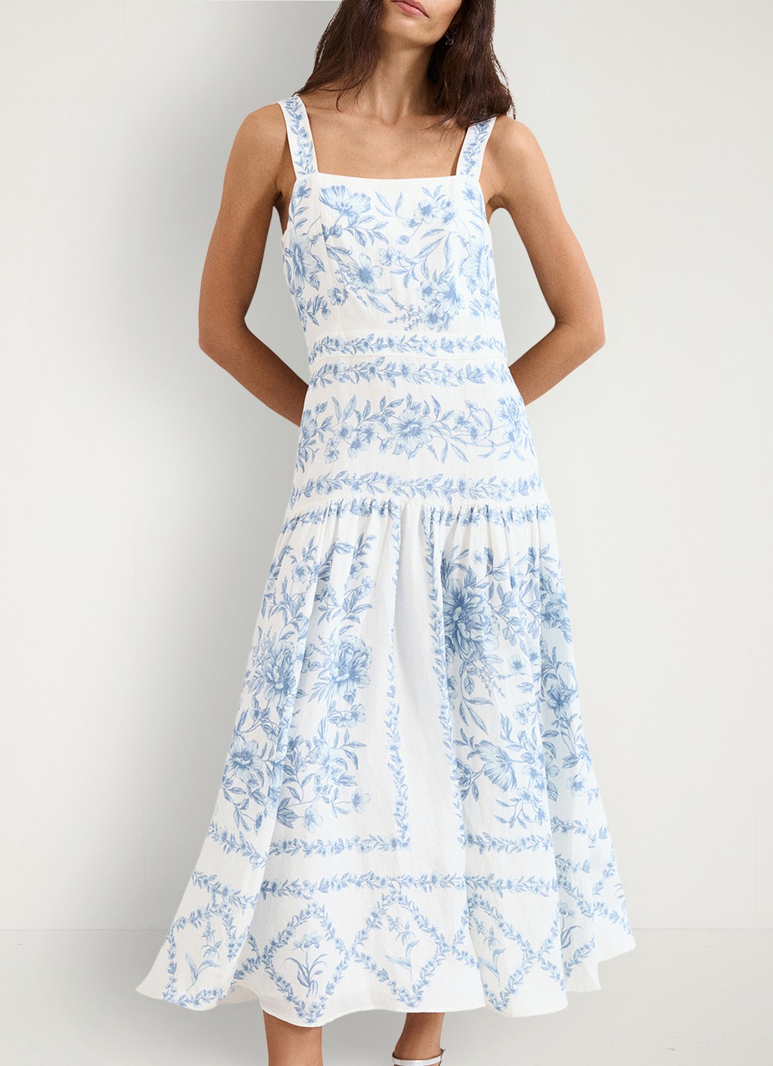 Phase Eight Torin midi jurk in linnenblend met bloemenprint - detail 4 blauw
