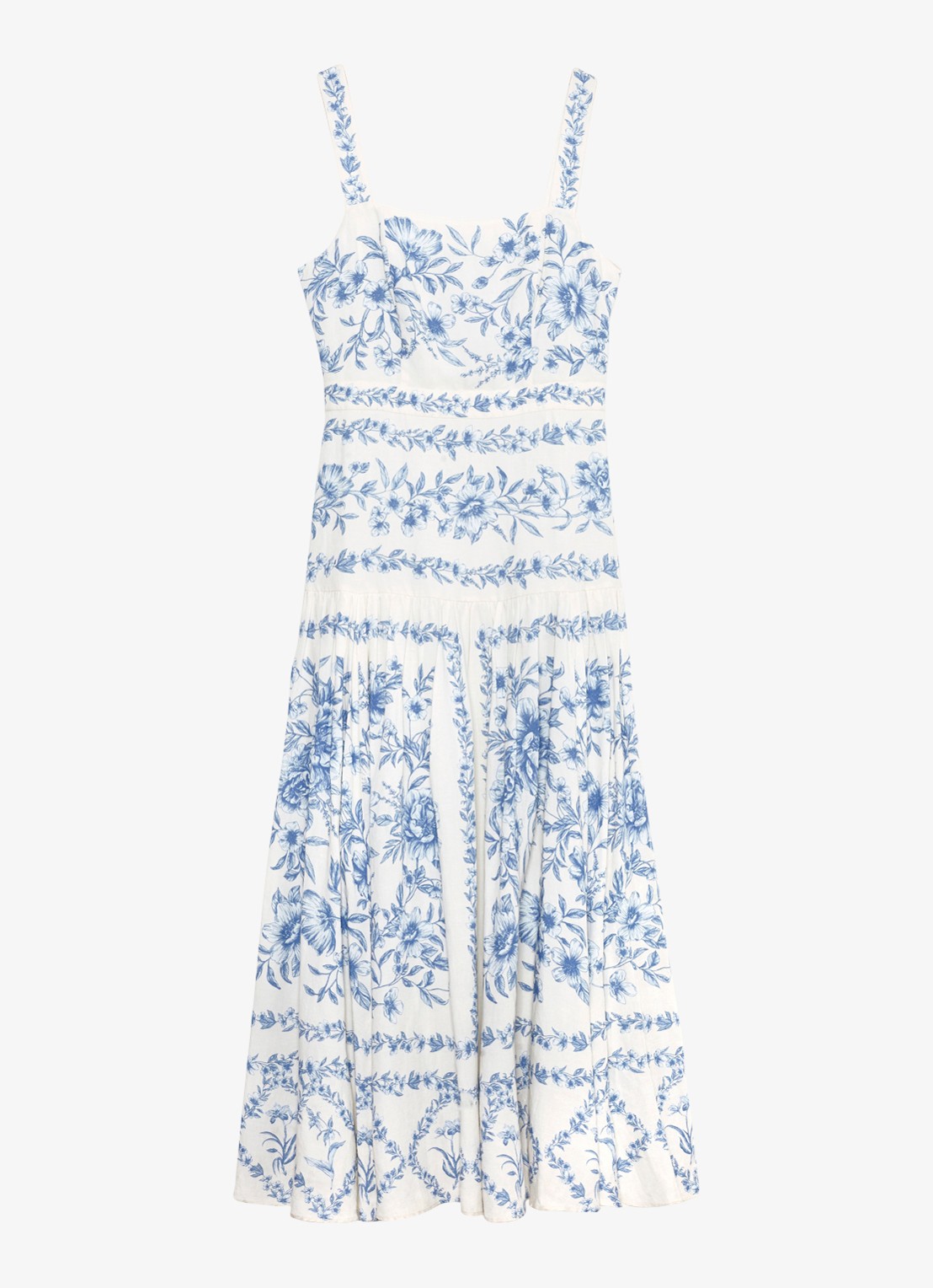 Phase Eight Torin midi jurk in linnenblend met bloemenprint - voorkant 2 blauw