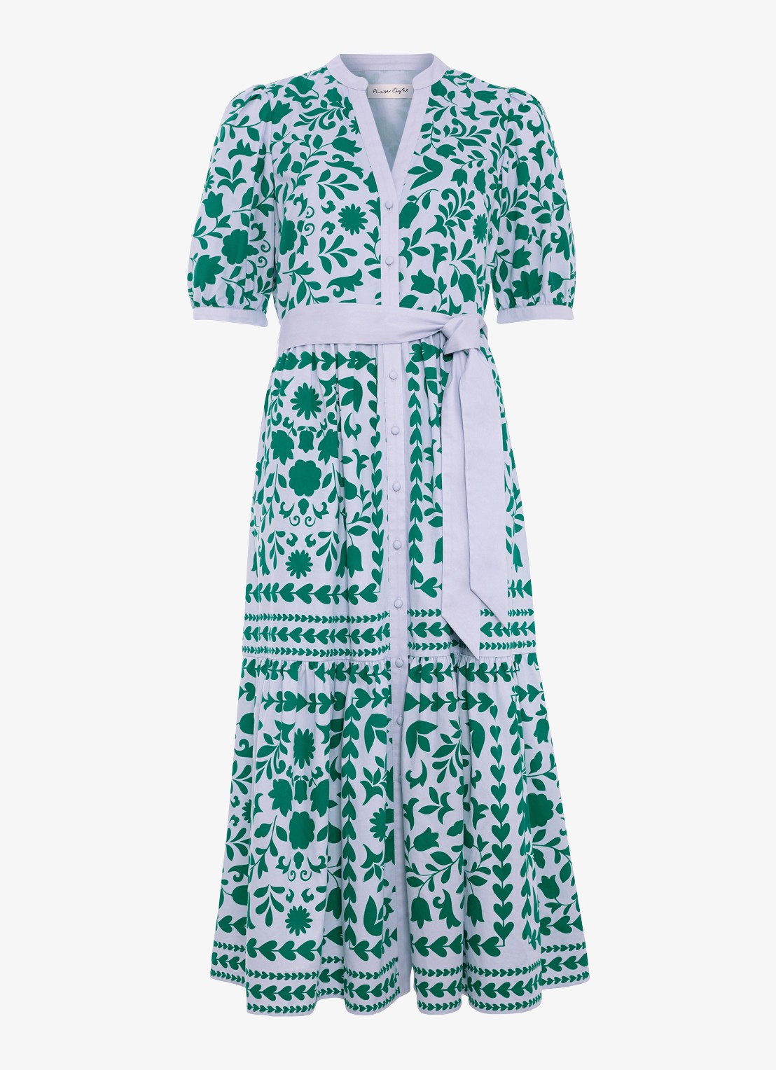 Phase Eight Trinity midi blousejurk met strikceintuur - voorkant donkerblauw