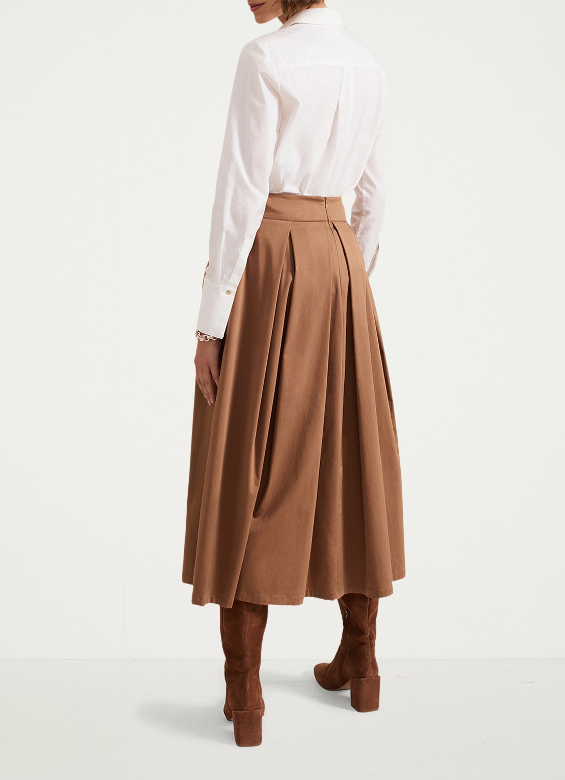 Phase Eight Trinity midi rok met plooien - achterkant camel
