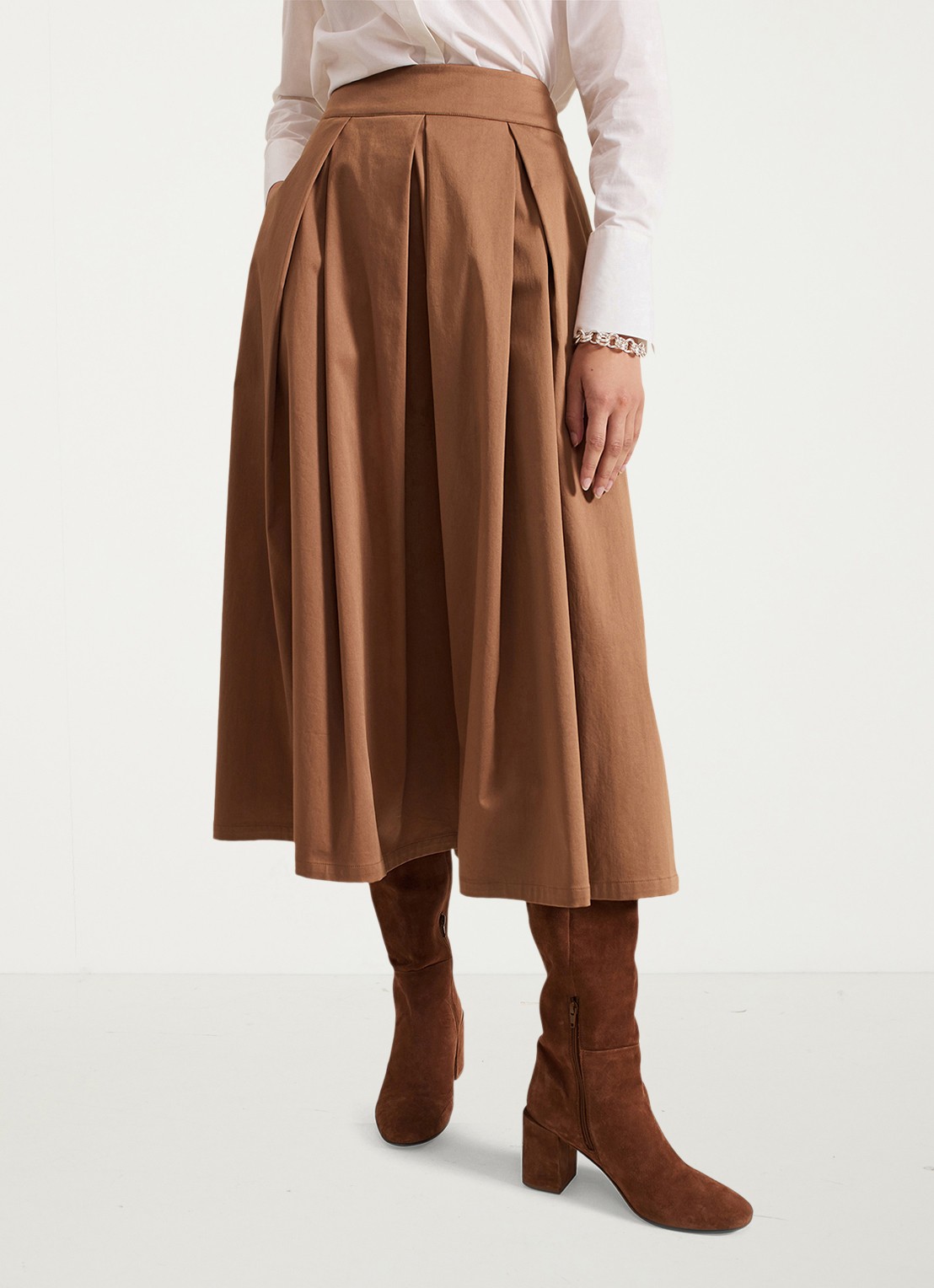 Phase Eight Trinity midi rok met plooien - detail 4 camel