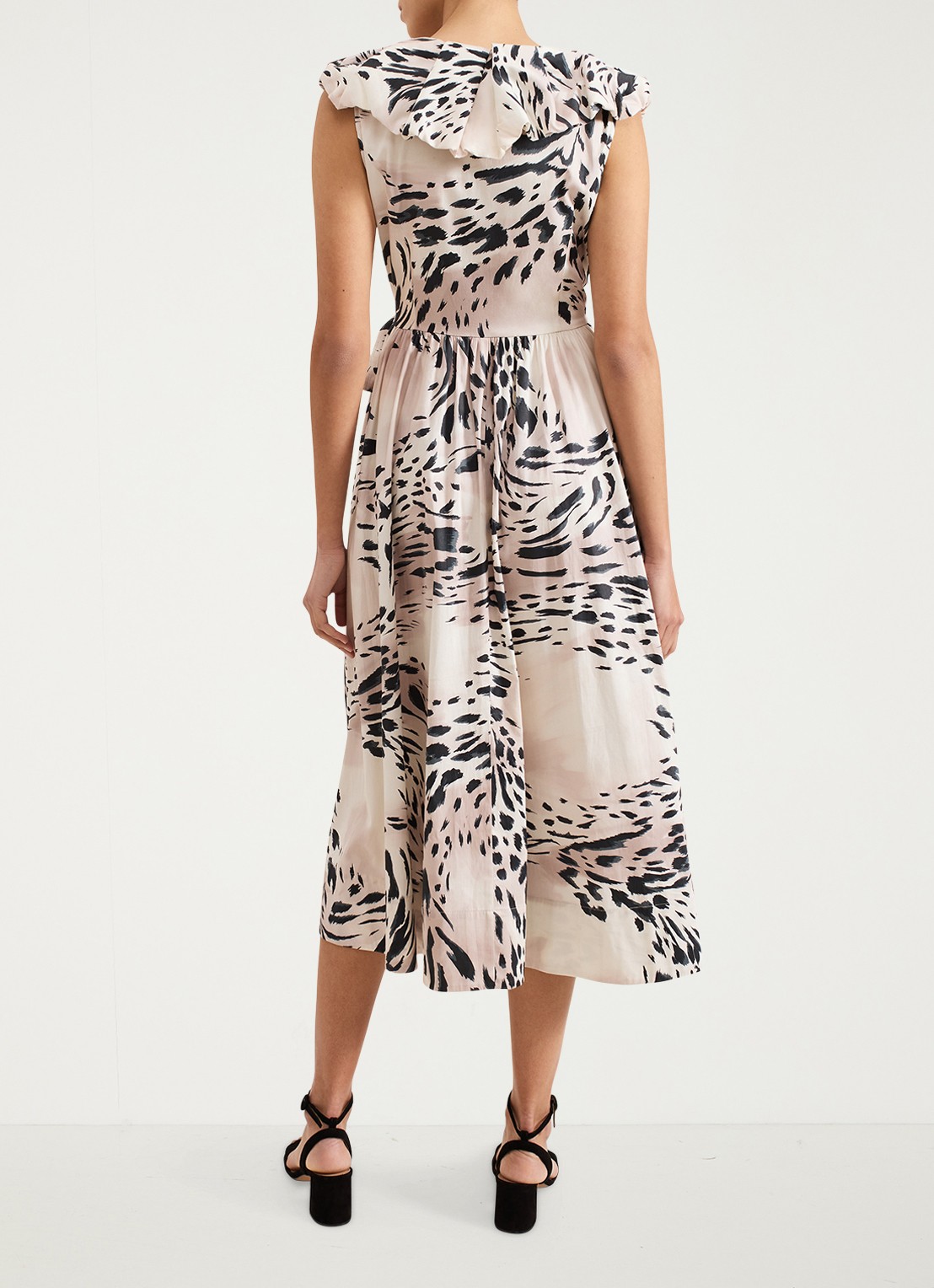 Phase Eight Trix mouwloze midi jurk met volant - achterkant 6 beige