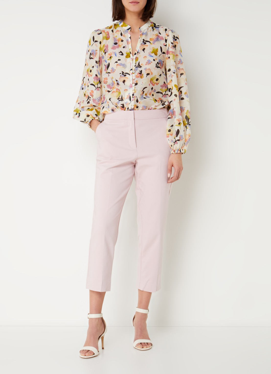 Phase Eight Ulrica high waist cropped slim fit pantalon met steekzakken - voorkant 2 lichtroze