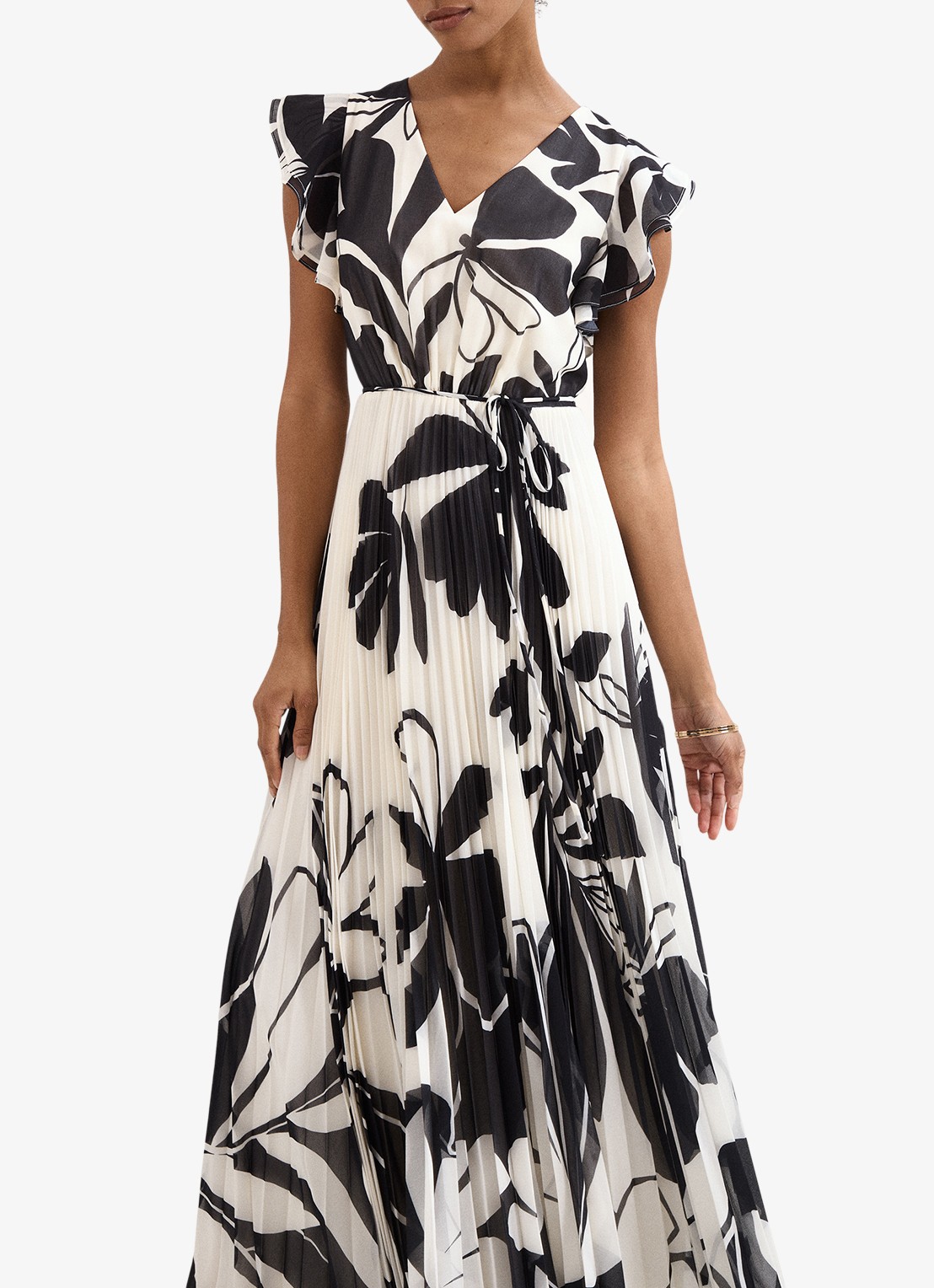 Phase Eight Uma maxi jurk met strikceintuur en print - detail 4 zwart