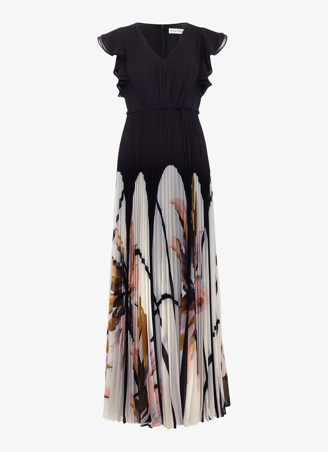 Phase Eight Uma maxi jurk met V-hals en plooien - voorkant 7 zwart