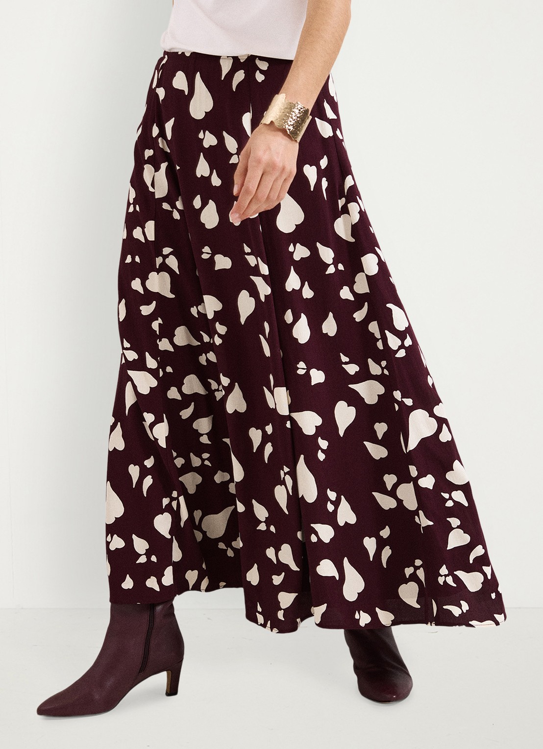 Phase Eight Valentina A-lijn maxi rok met grafische print - detail 2 bordeauxrood