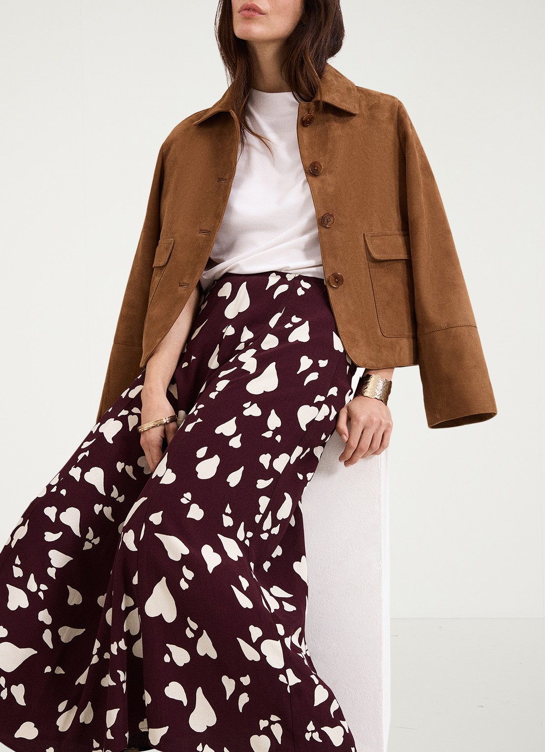 Phase Eight Valentina A-lijn maxi rok met grafische print - detail 4 bordeauxrood