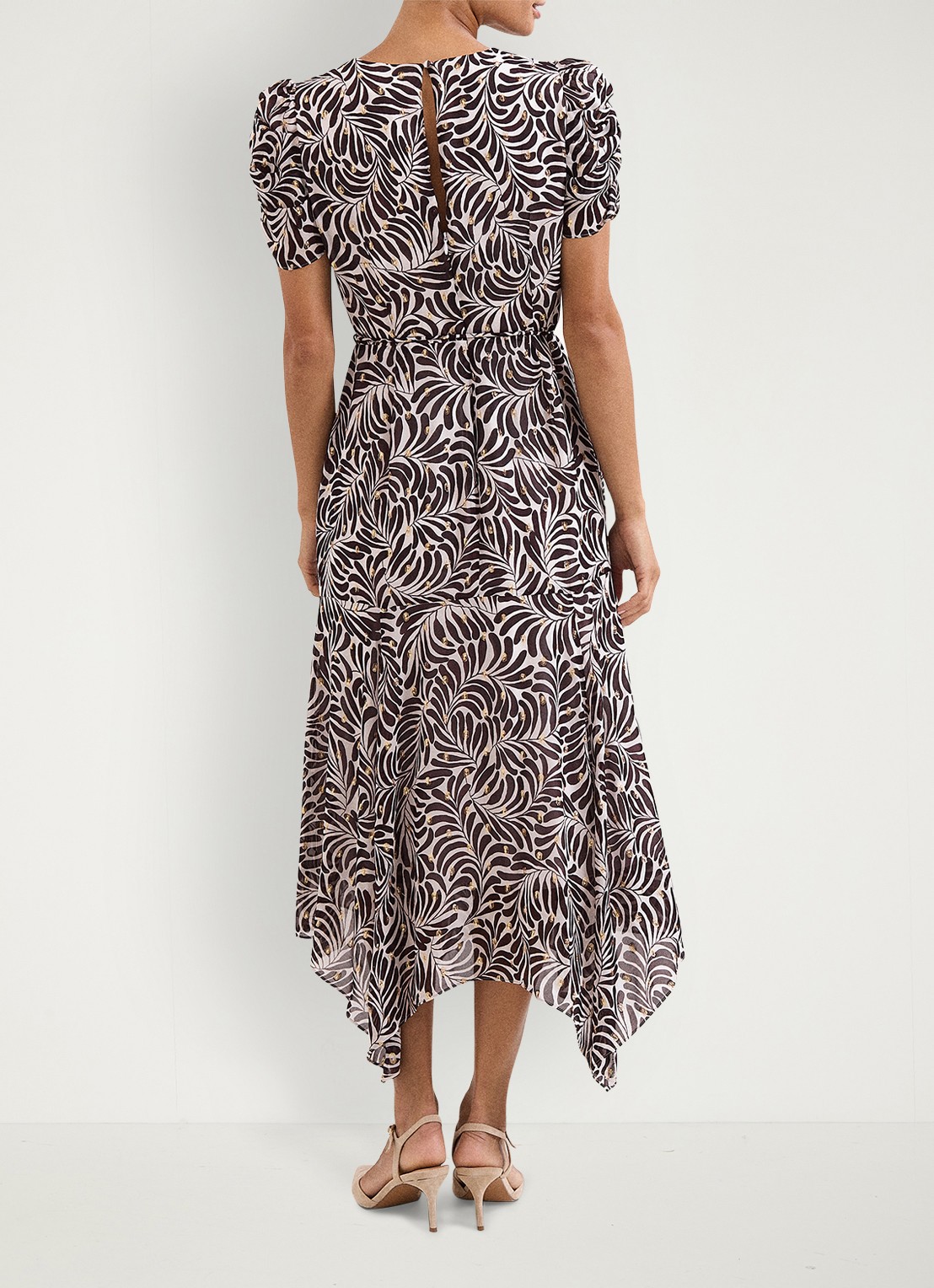 Phase Eight Verity midi jurk met pofmouwen - achterkant bruin