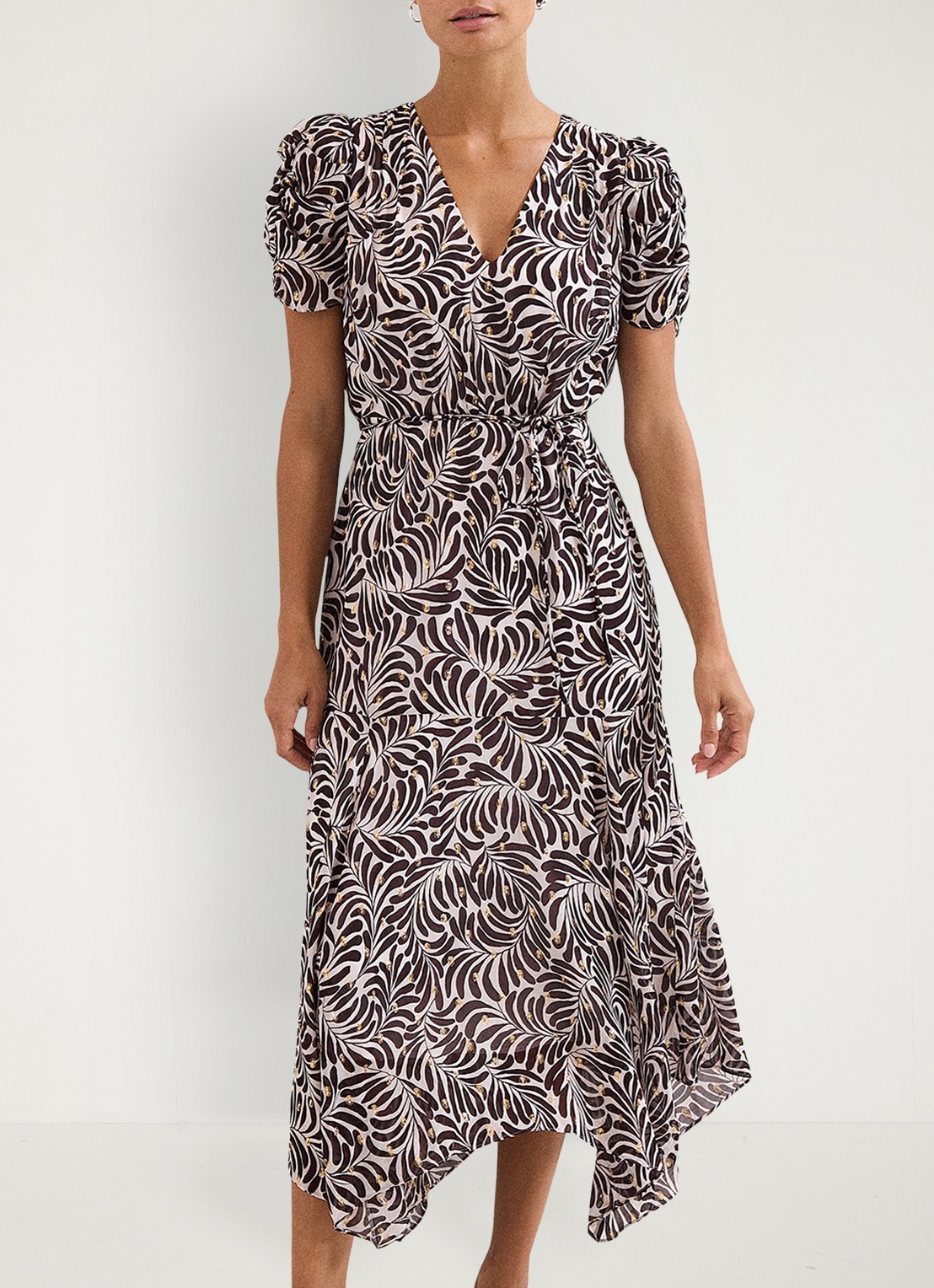 Phase Eight Verity midi jurk met pofmouwen - detail 2 bruin
