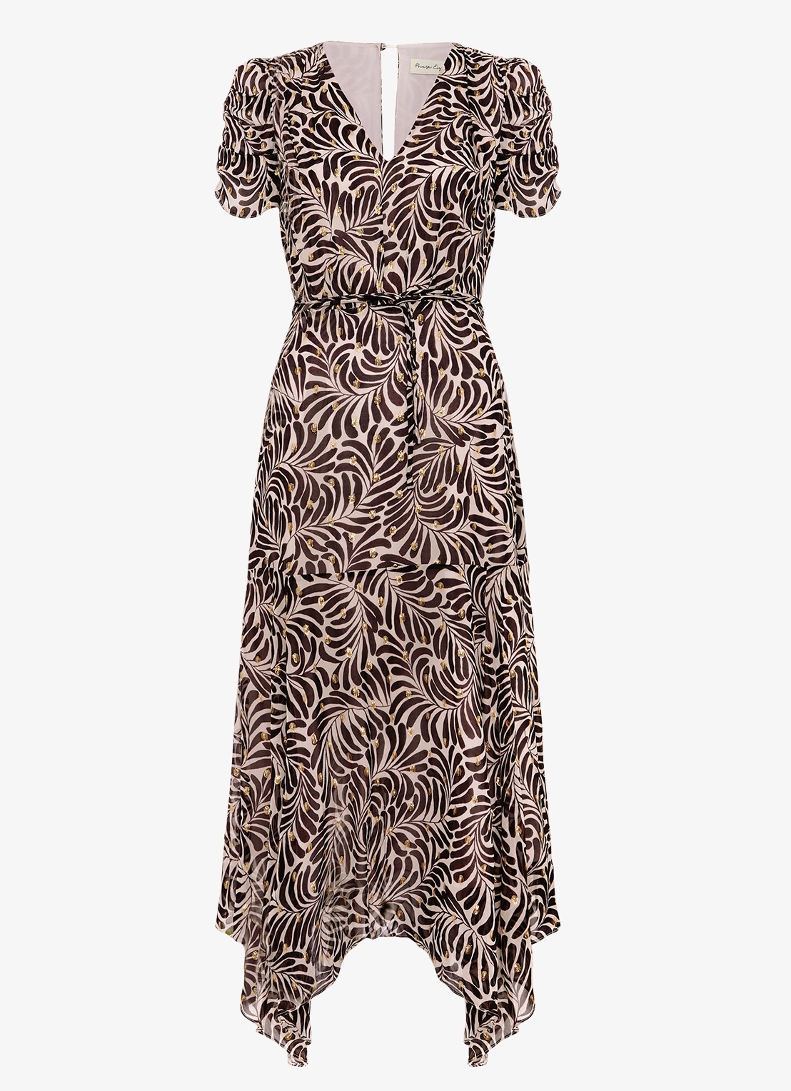 Phase Eight Verity midi jurk met pofmouwen - voorkant 7 bruin