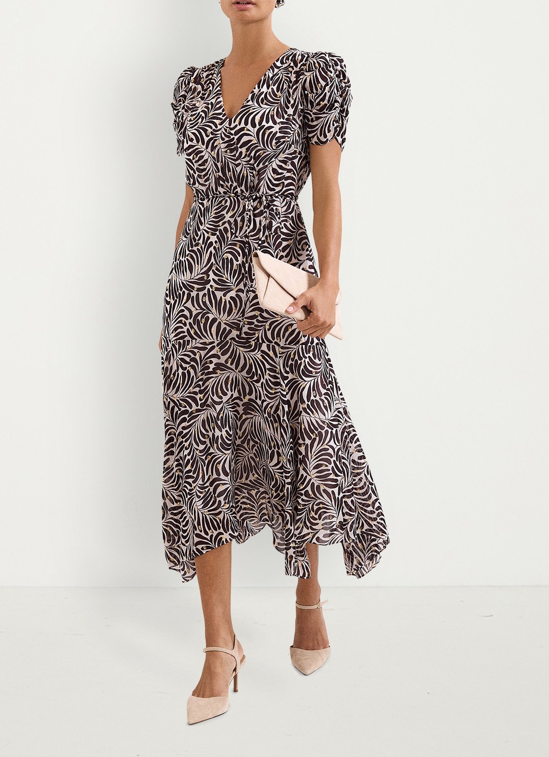 Phase Eight Verity midi jurk met pofmouwen - voorkant 8 bruin