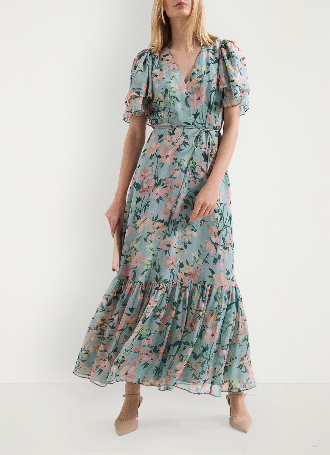 Phase Eight Violet midi jurk met bloemenprint - voorkant 3 multicolor