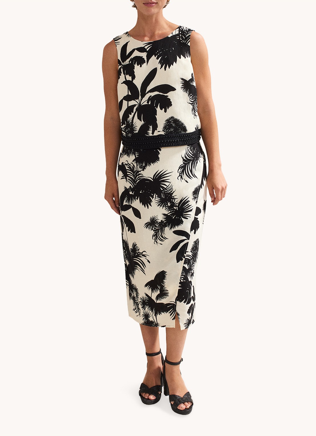 Phase Eight Vittoria tuniek met print en kralendecoratie - voorkant 2 ivoor