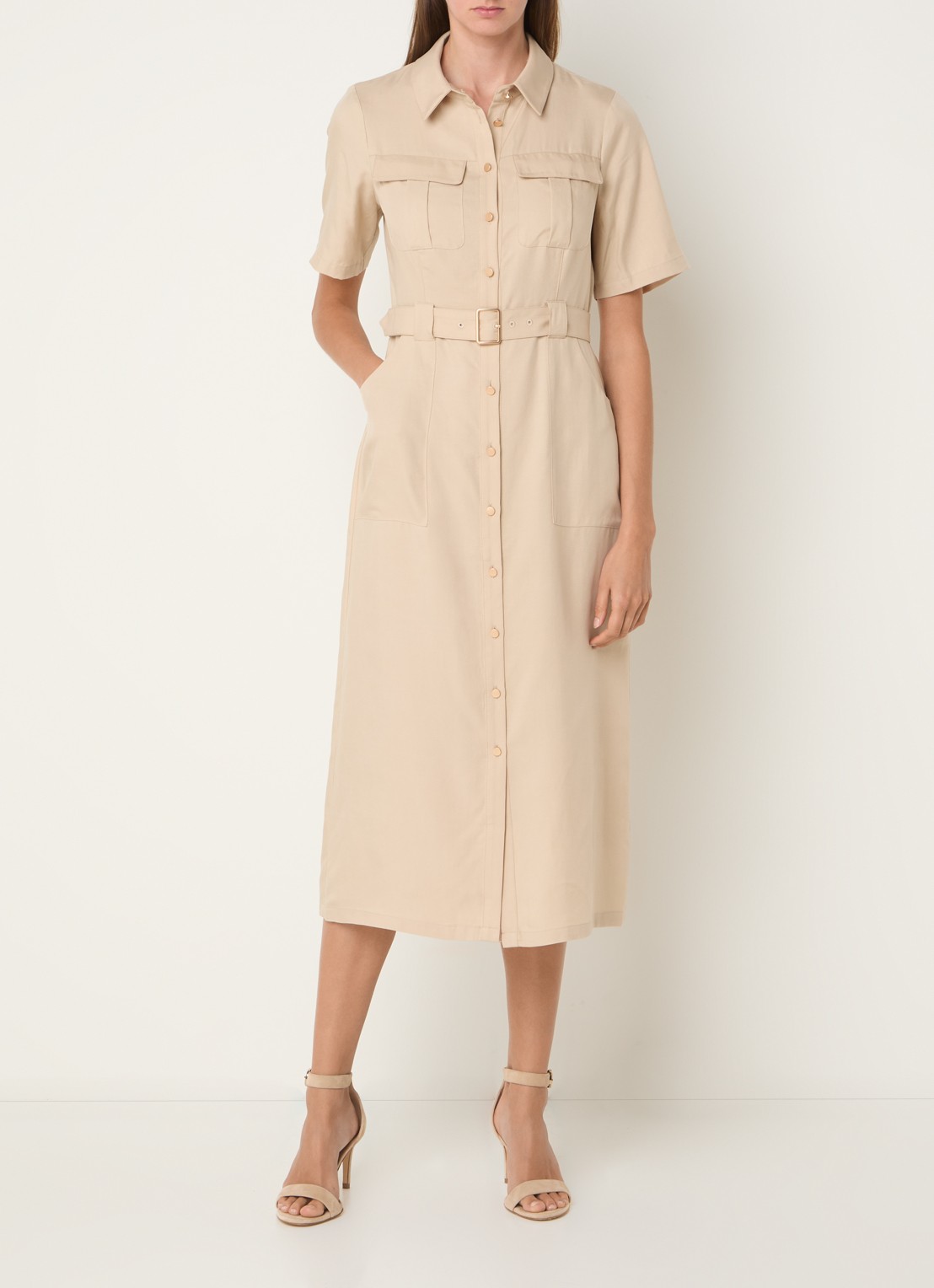 Phase Eight Willow midi blousejurk  met ceintuur - detail 3 beige
