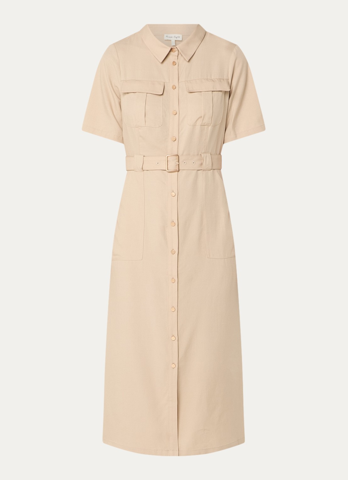 Phase Eight Willow midi blousejurk  met ceintuur - voorkant beige