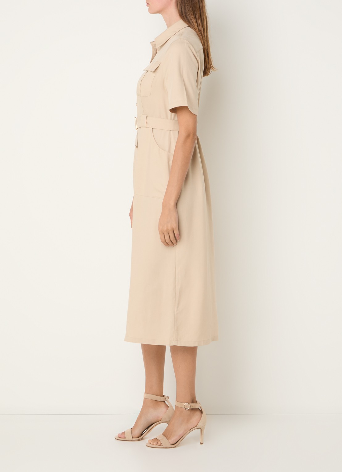 Phase Eight Willow midi blousejurk  met ceintuur - voorkant 2 beige