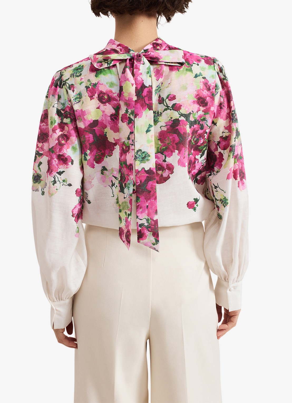 Phase Eight Winnie top in linnenblend met bloemenprint - achterkant 3 ivoor