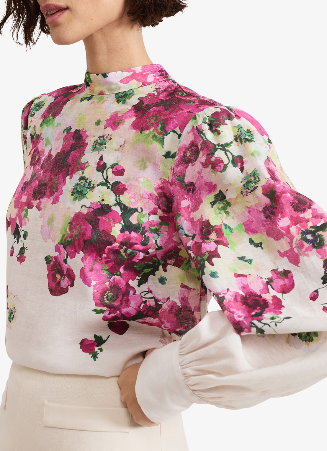 Phase Eight Winnie top in linnenblend met bloemenprint - detail 5 ivoor