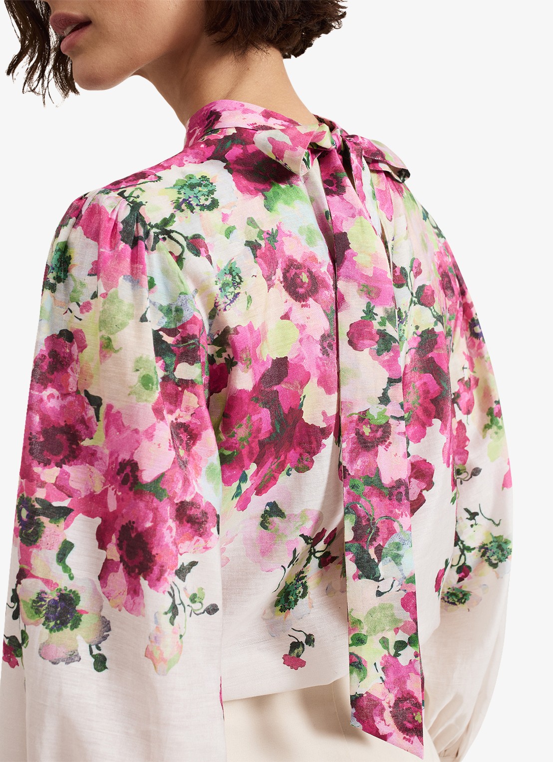 Phase Eight Winnie top in linnenblend met bloemenprint - detail 7 ivoor