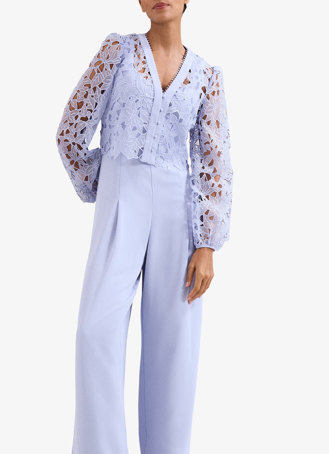Phase Eight Winona jumpsuit met vest van broderie - detail 2 pale blue