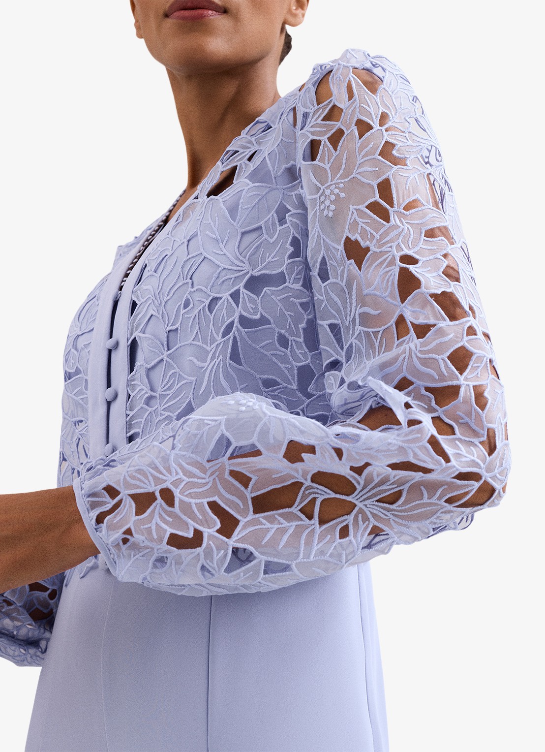 Phase Eight Winona jumpsuit met vest van broderie - detail 5 pale blue