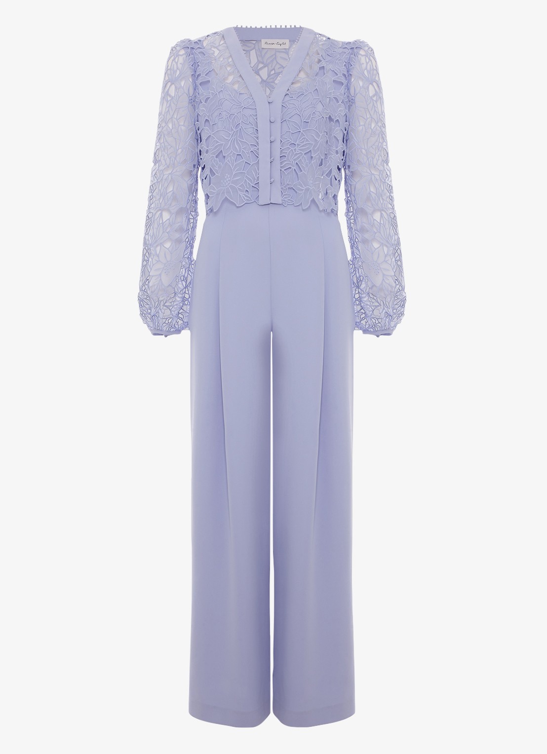 Phase Eight Winona jumpsuit met vest van broderie - voorkant 7 pale blue
