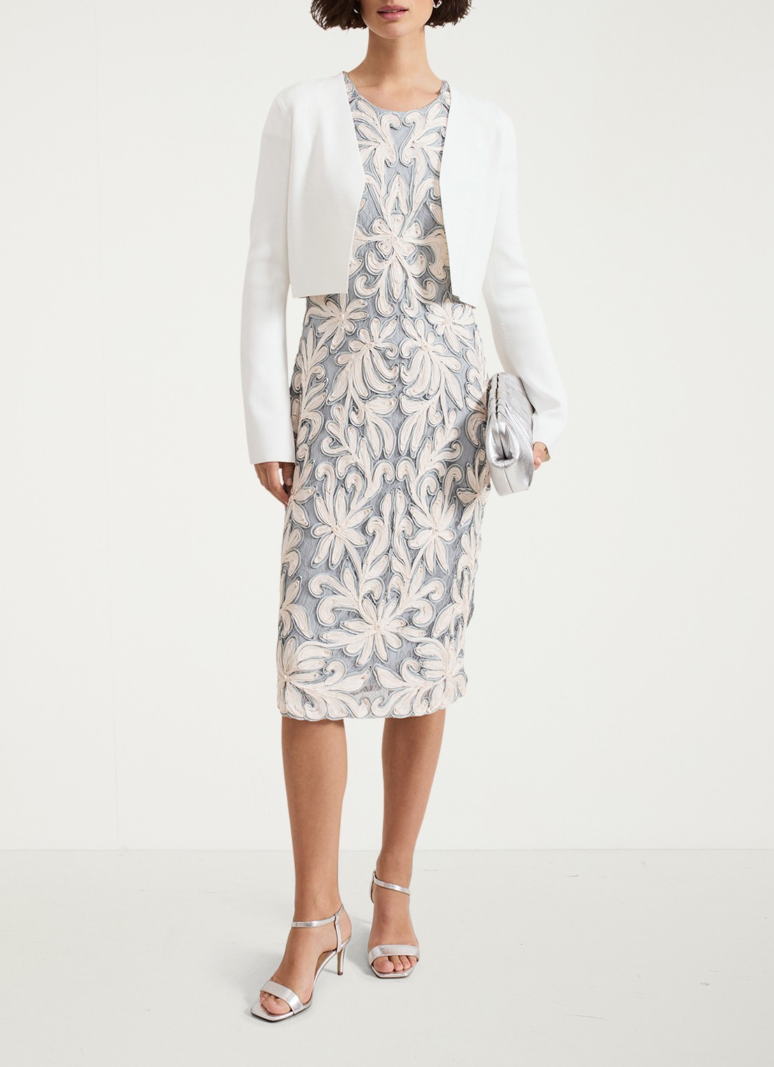 Phase Eight Yasmin bolero met ribstructuur - voorkant 2 wit