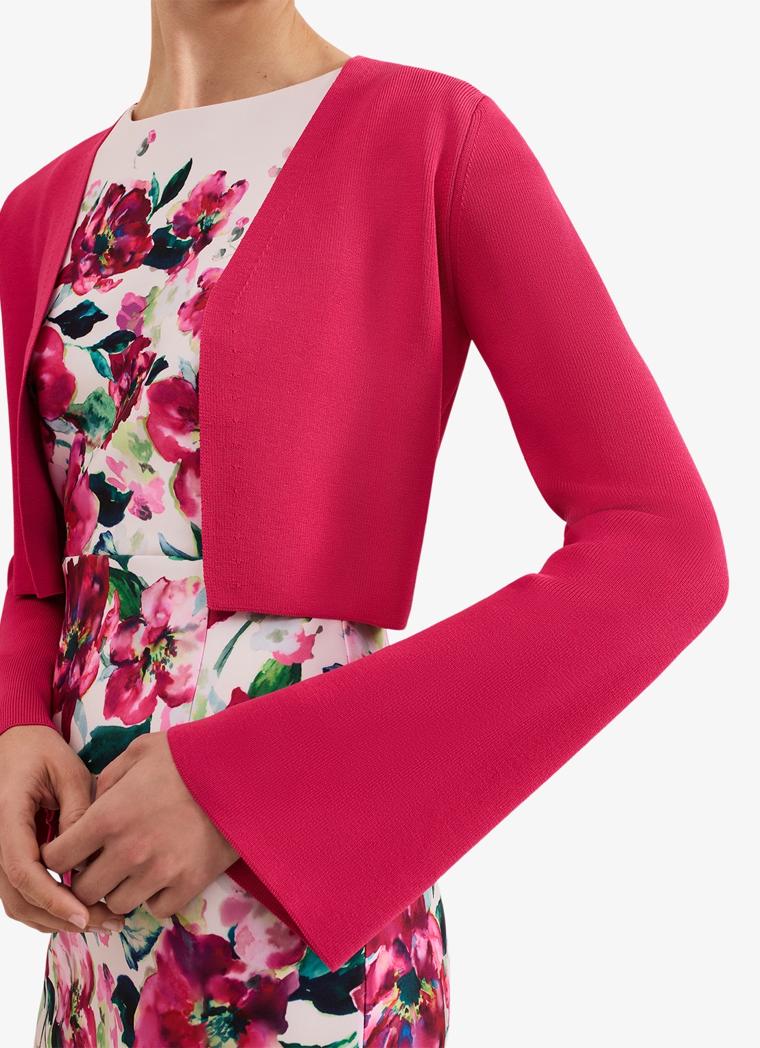 Phase Eight Yasmin fijngebreide bolero met ribstructuur - detail 5 donkerroze