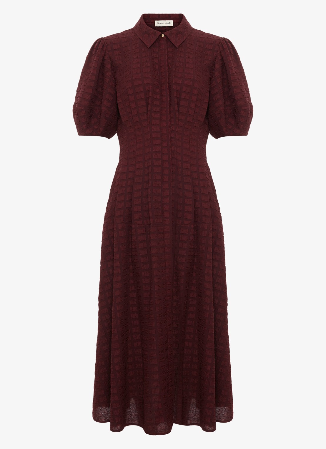 Phase Eight Yasmine midi jurk met pofmouw - voorkant 7 bordeauxrood